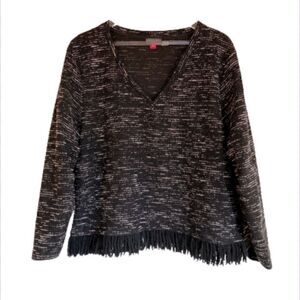 Vince Camuto Black Fringe Pullover Top Blouse Size Large